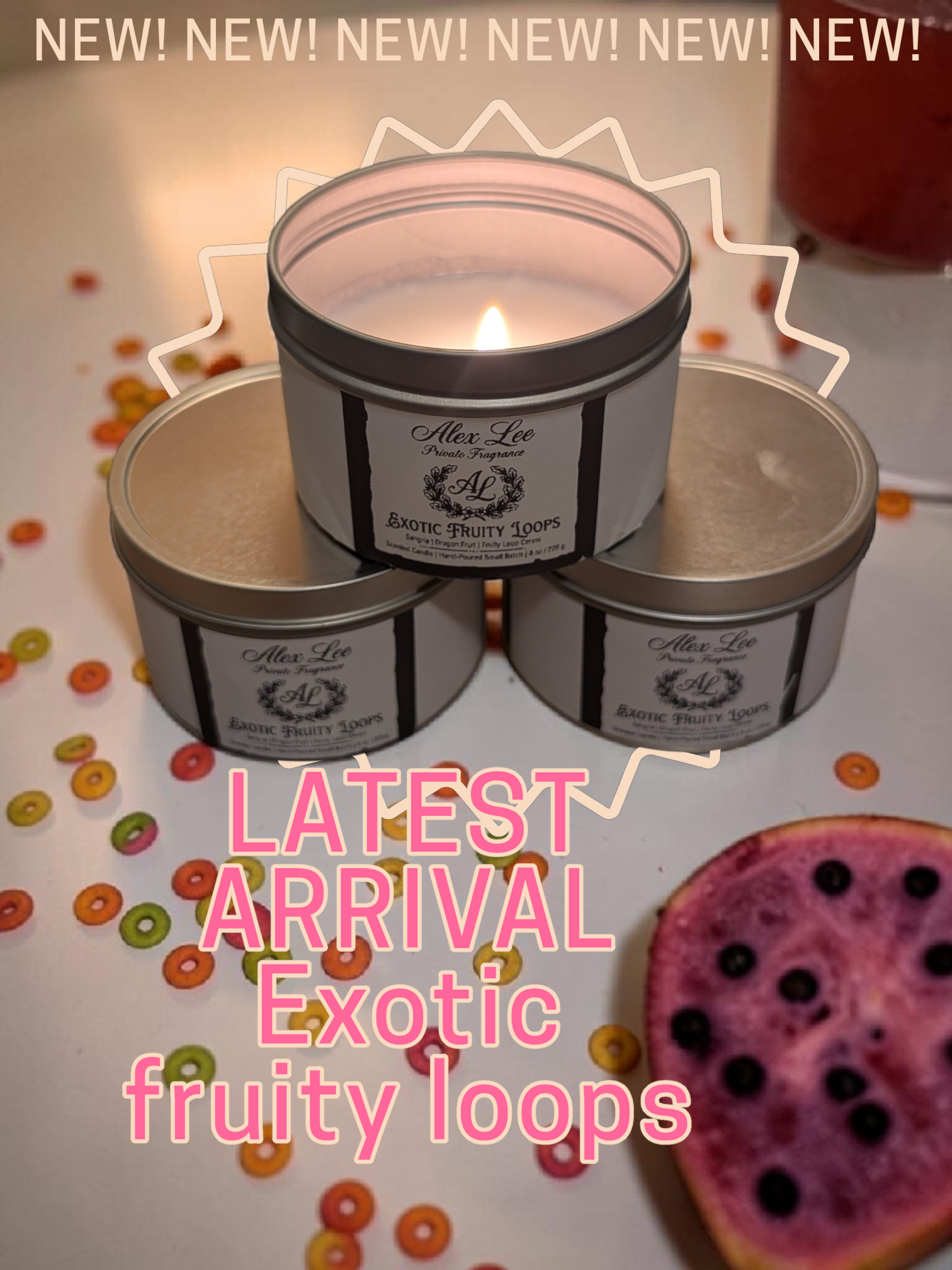 Exotic fruity loops candle